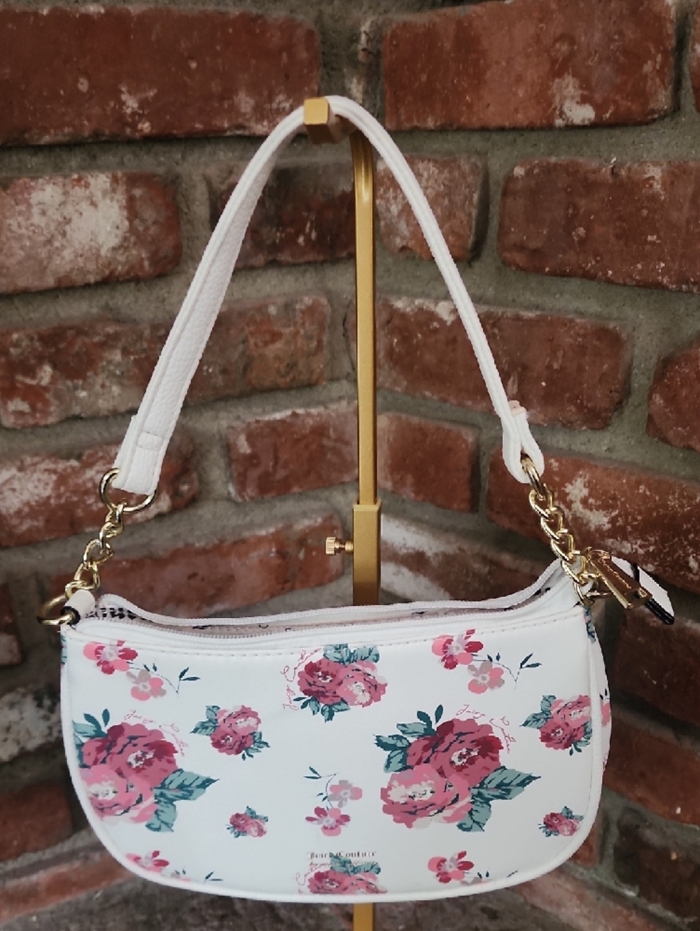 Juicy Couture White Floral Shoulder Bag with Pink Roses